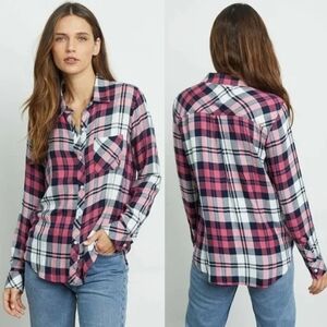 Rails Women's Hunter Button Up Flannel Shirt Mulberry White Indigo Medium